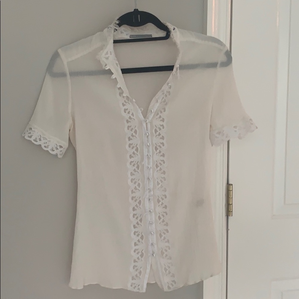 Elie Tahari short sleeve silk blouse